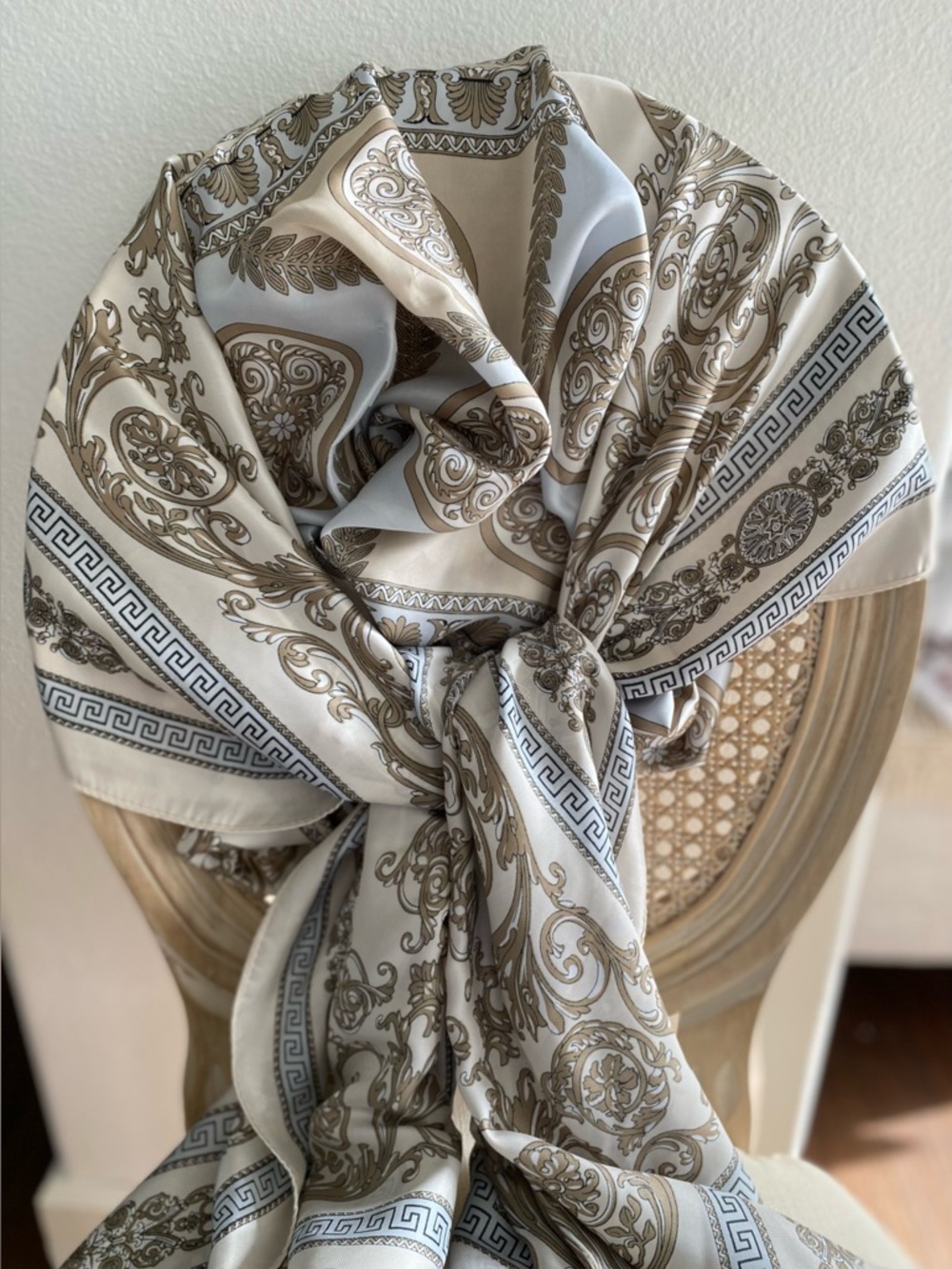 Jessica McClintock Vintage Inspired Scarf Greek Key Floral Print 6’x33” EL NWT
